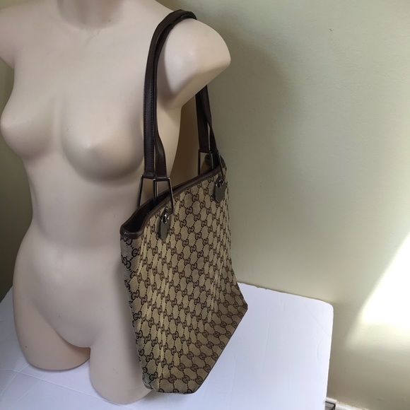 GUCCI GG Monogram Large Eclipse Tote Shoulder Bag Canvas Leather Purse Brown - Picture 16 of 17